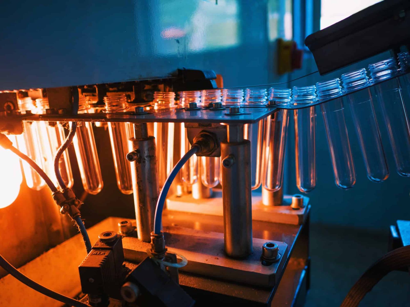 Plastic bottles in line on the factory